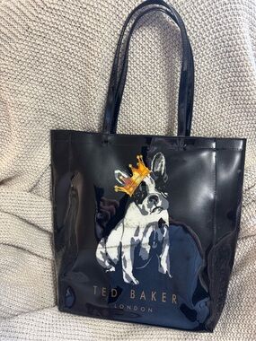 Ted Baker Black Patent Tote with Crowned Dog Motif